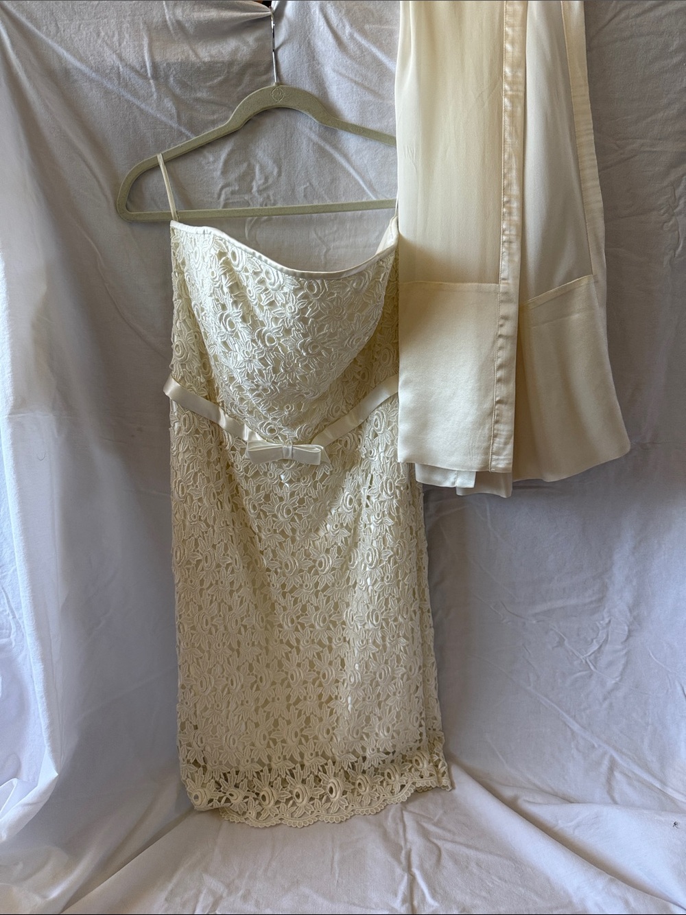 Jessica McClintock Cream Strapless Lace Cocktail Dress with Wrap